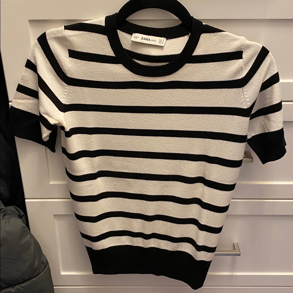 Zara Black and White Striped Knit Tee